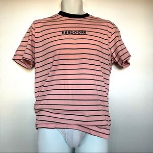 Hard-core pink and black striped T-shirt